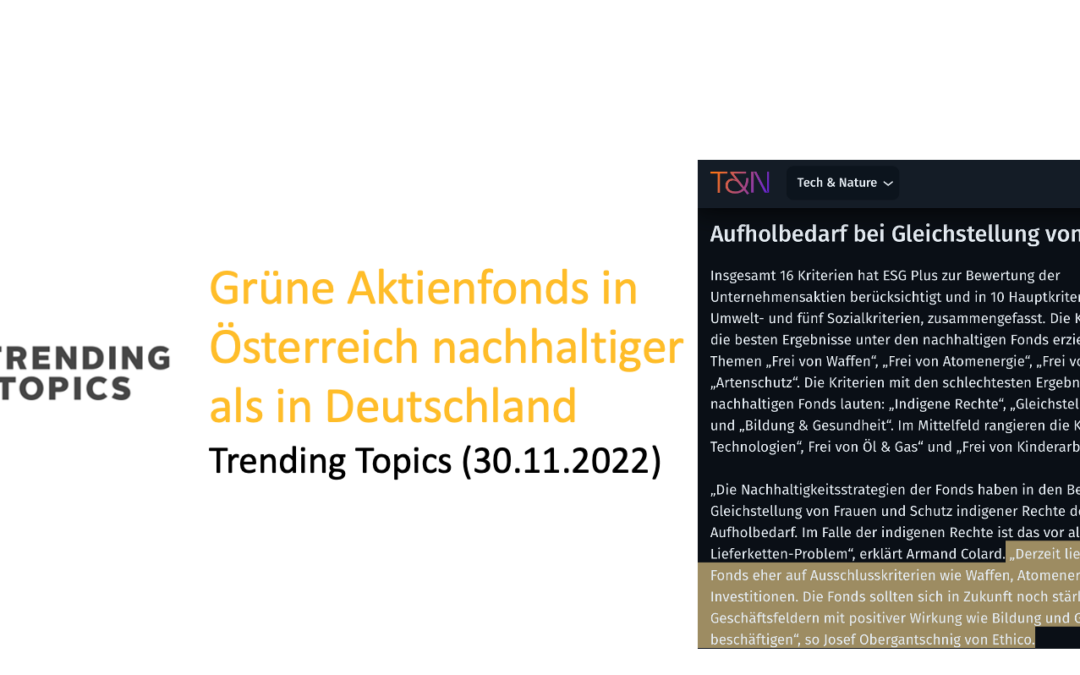 Grüne Aktienfonds in Österreich nachhaltiger als in Deutschland